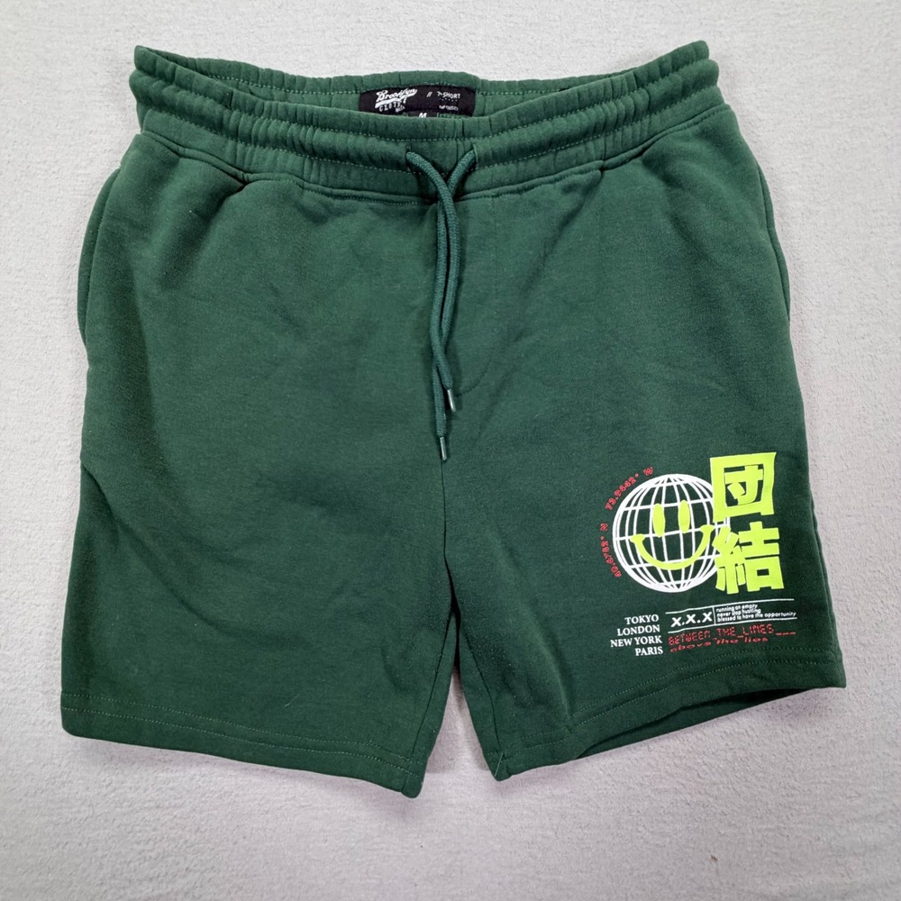 Brooklyn Cloth Fleece Shorts Mens Size M Green Graphic Smiley Streetwear